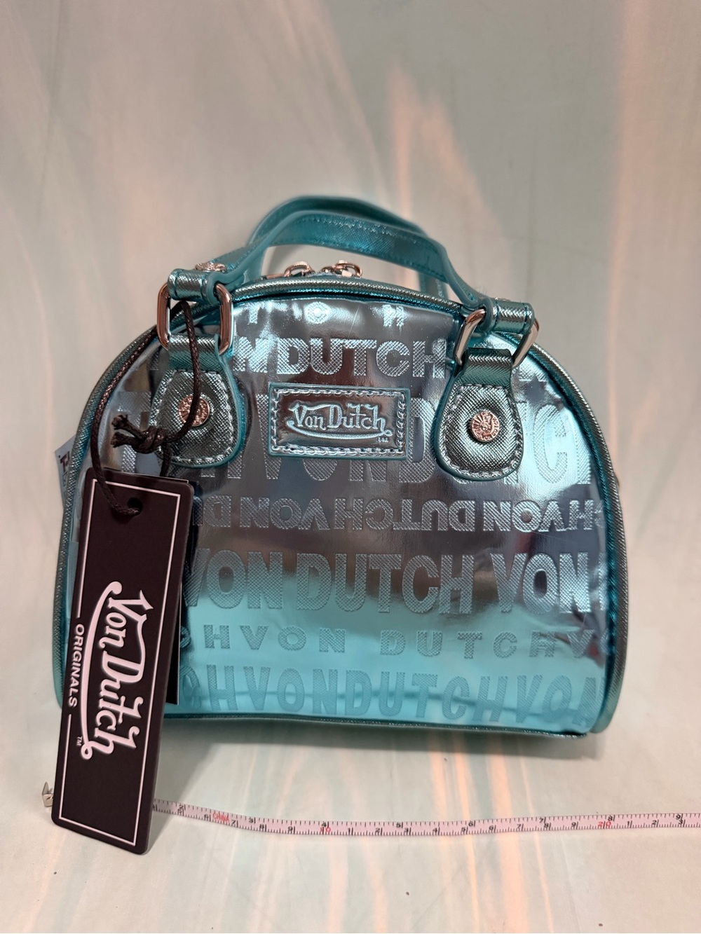 Von Dutch Metallic chrome Teal Mini Dome Bag 💙NWT